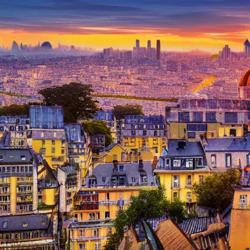 Image similar to the city of Montmartre, but rebuilt in China, intricate detail, photorealistic, 8k, golden hour, landscape, beautiful