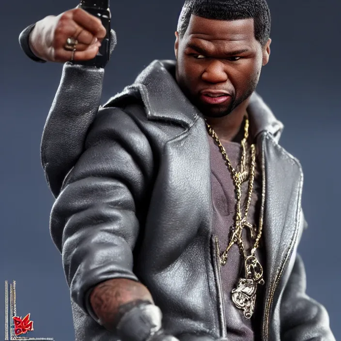 Prompt: a hot toys figure of 5 0 cent, figurine, detailed product photo