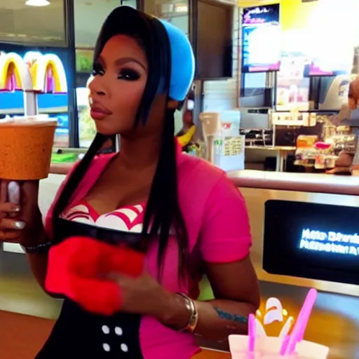 Prompt: nicki minaj working at mcdonalds