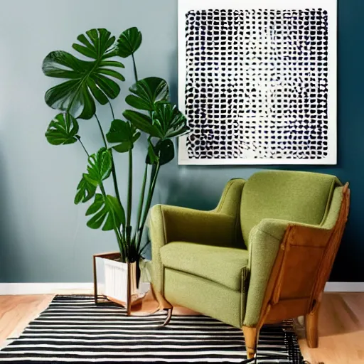 Prompt: living room filled with plants in the style of roy lichtenstein, halftone