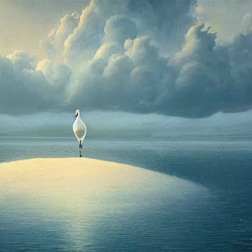 Image similar to beautiful painting of a goose on a island in the middle of the sea, beautiful artwork, intricate artwork by tooth wu, greg rutkowksi and beksinski, 4 k