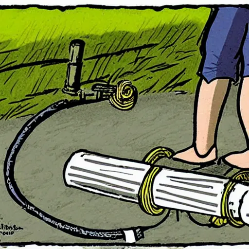 Image similar to close up of hose pipe ban, cinematographic shot, cartoon
