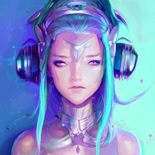 Image similar to art championship winner trending on artstation portrait of a goddess elven mecha warrior princess, head and shoulders, blue hair, matte print, pastel pink neon, cinematic highlights, lighting, digital art, cute freckles, digital painting, fan art, elegant, pixiv, by Ilya Kuvshinov, daily deviation, IAMAG, illustration collection aaaa updated watched premiere edition commission ✨✨✨ whilst watching fabulous artwork \ exactly your latest completed artwork discusses upon featured announces recommend achievement