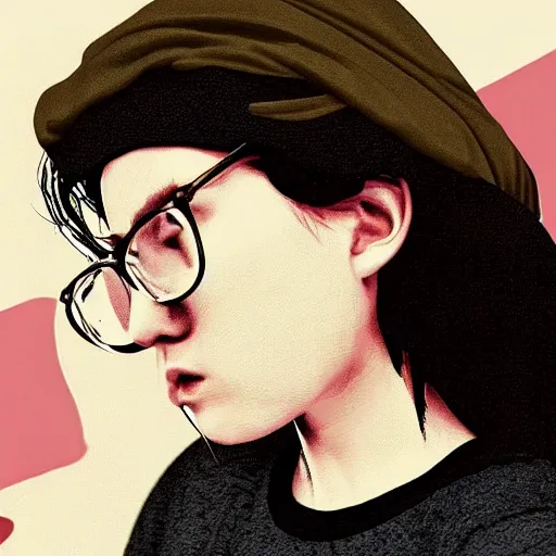 Prompt: a thoughtful young hipster inside of tiktok app on iphone, digital art