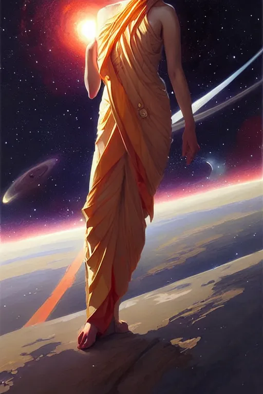 Image similar to space, buddhism, futurism, painting by greg rutkowski, j. c. leyendecker, artgerm