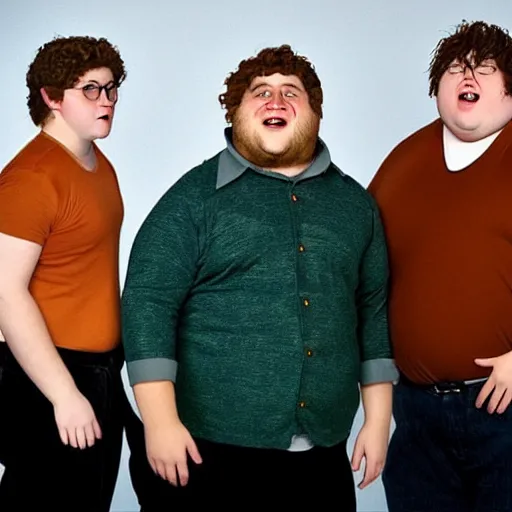 Prompt: Fat versions of Harry, Ron, and Hermionie