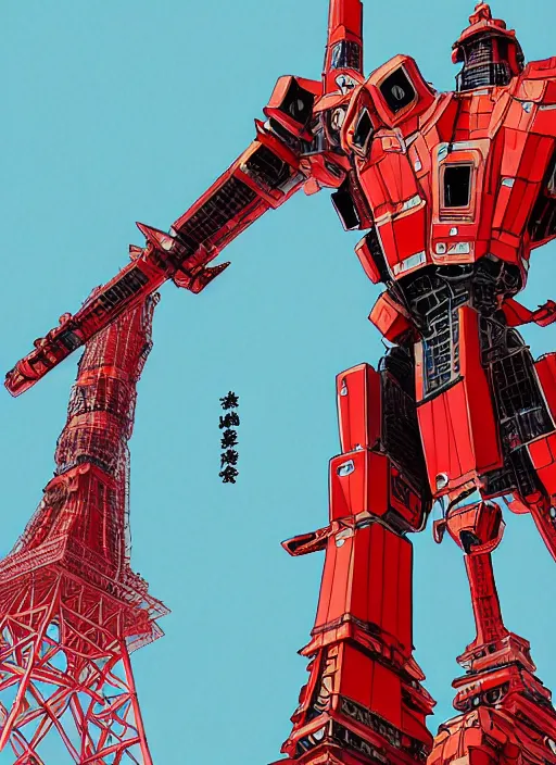 Image similar to tokyo tower as a giant war robot. ultra detailed, close - up, by conrad roset, takato yomamoto, jesper ejsing, masamune shiro, ukiyo - e, 8 k resolution, octane render, high quality, professional artwork