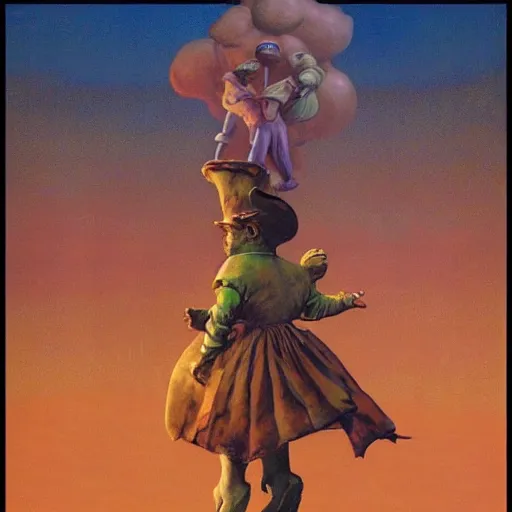 Prompt: munchkin from the wizard of oz, by lawrence alma-tadema and zdzislaw beksinski and norman rockwell and jack kirby and tom lovell and greg staples, artstation creature art