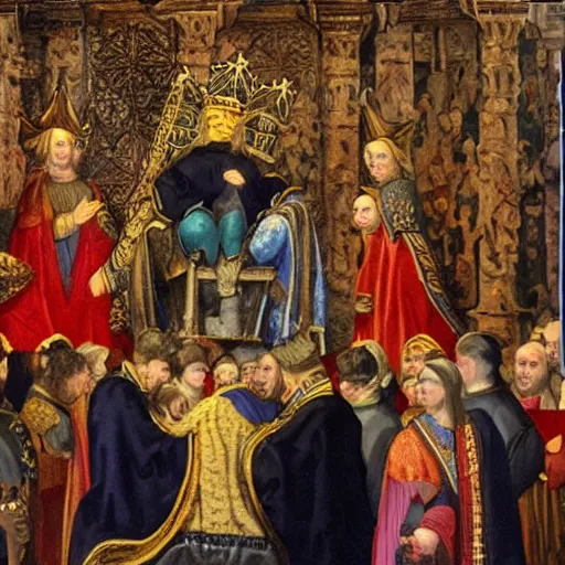 Prompt: crowning of donald trump, epic lighting, medieval painting, amazing details