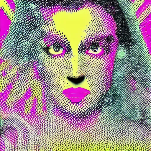 Prompt: magazine photo of a dramatic psychedelic portrait, halftone texture