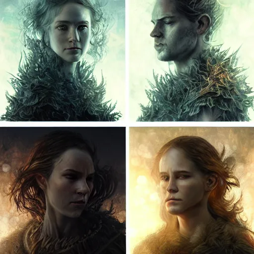 Prompt: Portraits based on the four horsemen of the apocalypse, intricate, epic, elegant, menacing, fantasy, highly detailed, digital painting, hard focus, beautiful volumetric lighting, epic light, ultra detailed, by Leesha Hannigan, Ross Tran, Thierry Doizon, Kai Carpenter, Ignacio Fernández Ríos