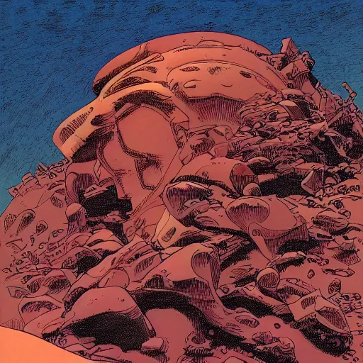 Prompt: low angle long shot of kronos, illustration by moebius