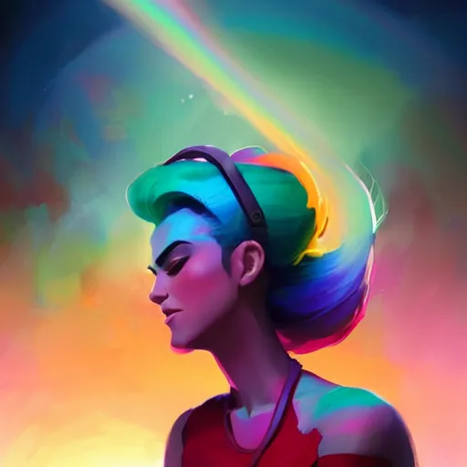 Image similar to beautiful woman with rainbow hair, maya ali mage, gloomhaven, dynamic lighting, gaudy colors, octane render aesthetic, matte painting concept art, official fanart behance hd artstation by jesper ejsing, by rhads and makoto shinkai and lois van baarle and ilya kuvshinov and rossdraws