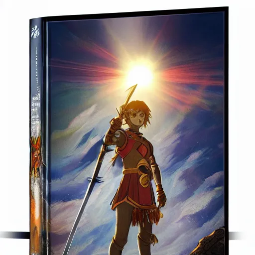 Prompt: a ultra detail picture portrait of A warrior in shimmering armor, the sun at their back, strides forward with sword held high. They are the embodiment of courage and strength, and they are ready to fight for what is right. vivid tones, wide angle, by miyazaki, nausicaa ghibli, 8k, photorealistic,