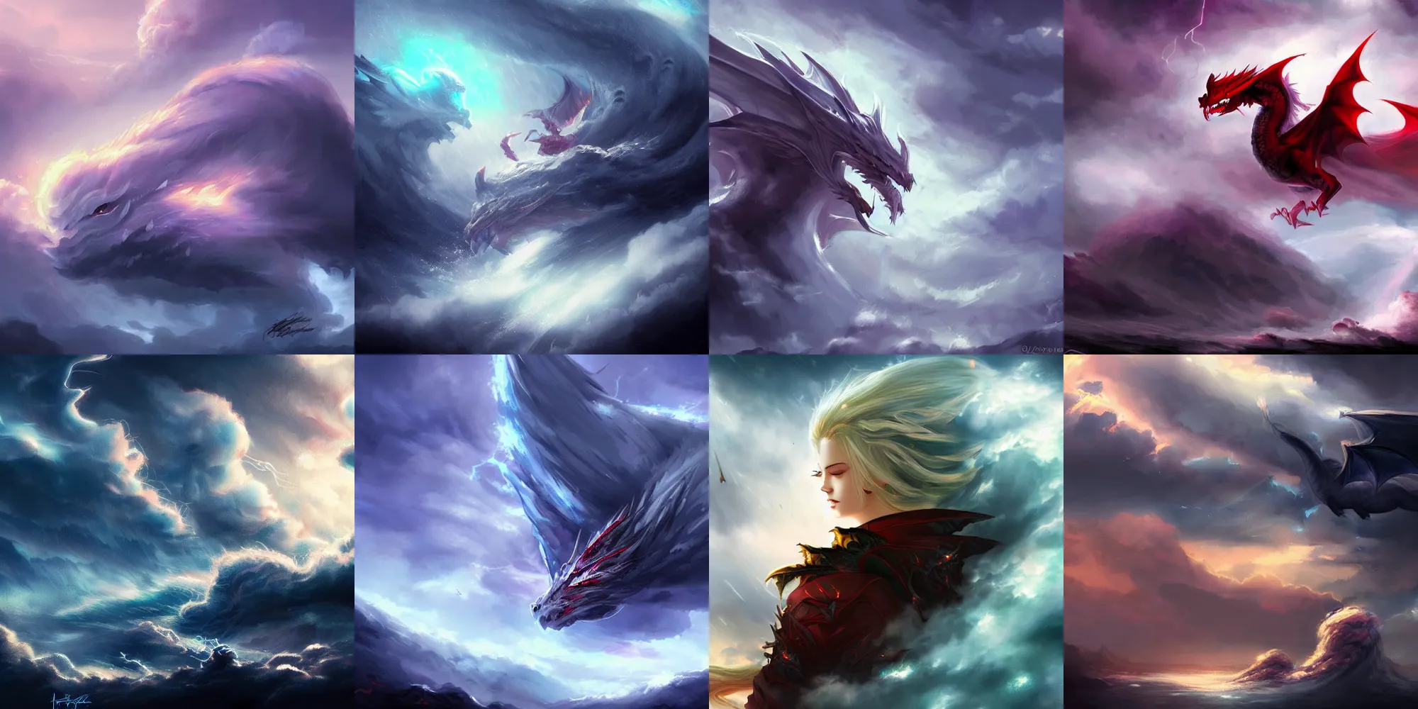 Prompt: a beautiful wallpaper of a storm cloud with dragon by Ross Tran