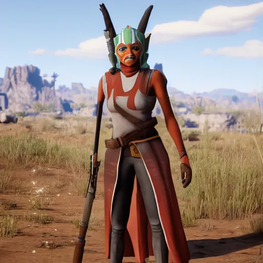 Prompt: ahsoka tano in red dead redemption 2, character render, full body shot, highly detailed, in game render