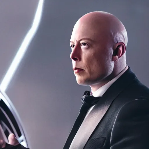 Prompt: film still of bald Elon Musk as Lex Luther in the new Superman movie