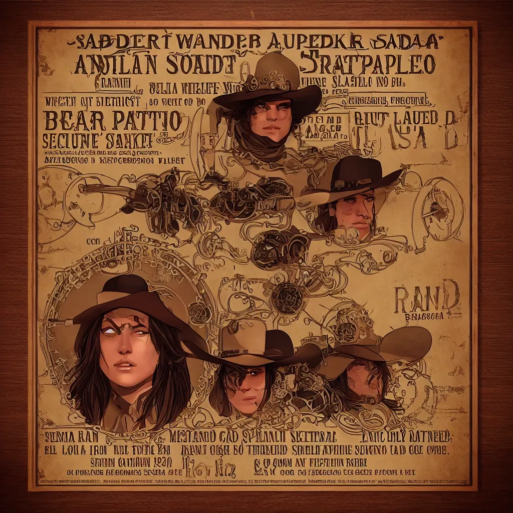 Prompt: solarpunk steampunk spaghetti western wanted poster, header wanted the RANDEL BROTHERS dead or alive, medieval trending on artgerm