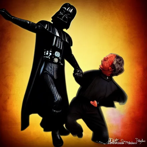 Image similar to the dark Lord dancing with darth vader, Digital art