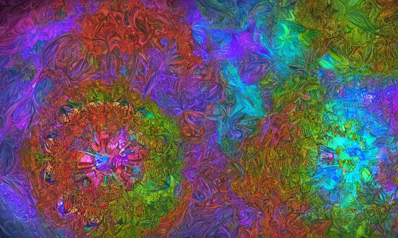 Image similar to voronoi engine laboratory 3 d volume kaleidoscope mandala fractal chakra digital multicolor stylized concept substance liquid nebula stone, that looks like it is from borderlands and by feng zhu and loish and laurie greasley, victo ngai, andreas rocha, john harris radiating a glowing aura global illumination ray tracing hdr depth fog overlay multiply photoshop layer