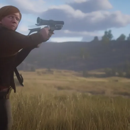 Prompt: Film still of Rupert Grint, from Red Dead Redemption 2 (2018 video game)