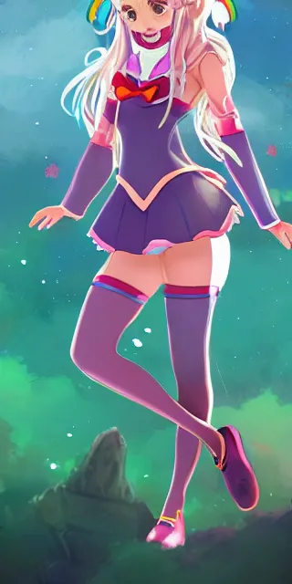 Prompt: crossdressing magical girl in anime style, colorful dress, transformation, holding wands, illustration, very hairy, muscular, full body, workout, male, body builder, digital painting, artstation, simon stalenhag, epic, stunning, rainbows, sailor moon, hdr, highly detailed