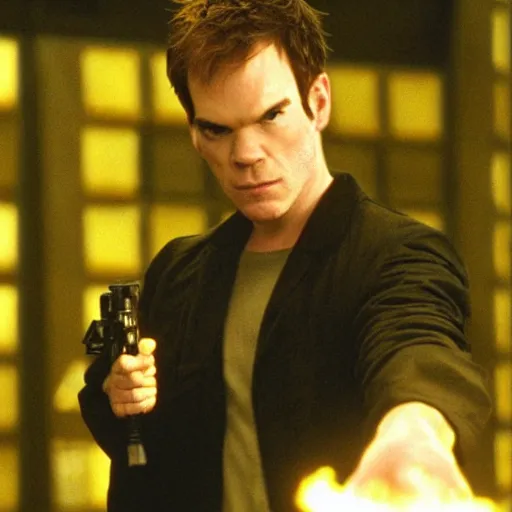 Prompt: michael c. hall as neo in the matrix movie still