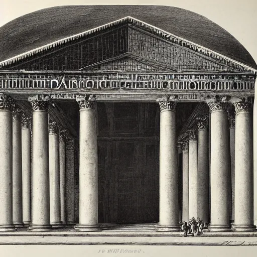 Prompt: building architectural section of the Pantheon, Rome, circa 1750, by Piranesi