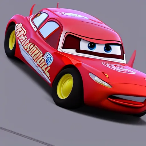 Image similar to low - poly render of lightning mcqueen, unreal engine, ray - tracing, award - winning