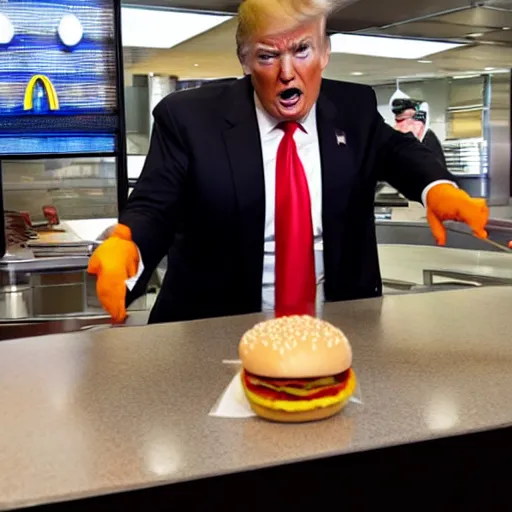 Prompt: donald trump working at mcdonalds