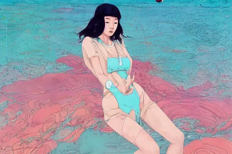 Prompt: lee jin - eun in astronaut dress emerging from turquoise water in egyptian pyramid by james jean, conrad roset, m. k. kaluta, martine johanna, rule of thirds, seductive look, beautiful, refined