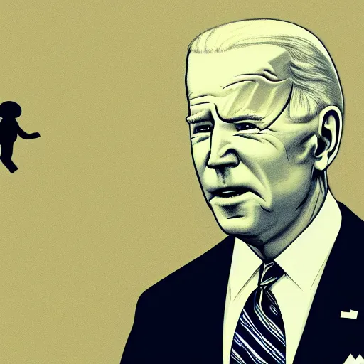 Image similar to drawing of Joe Biden , dressed in an alien costume , walking in the desert