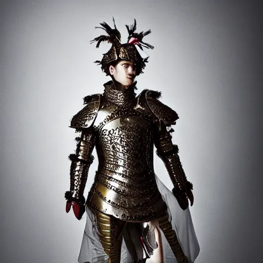 Image similar to a portrait of a beautiful young male wearing an alexander mcqueen armor made of memory foam , photographed by andrew thomas huang, artistic
