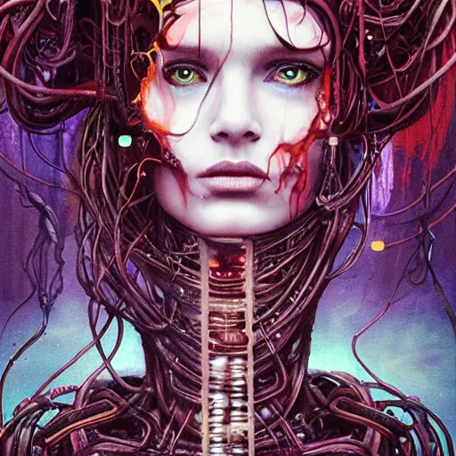 Image similar to portrait of medusa, cameras, melting ,8k,by tristan eaton,Stanley Artgermm,Tom Bagshaw,Greg Rutkowski,Carne Griffiths, Ayami Kojima, Beksinski, Giger,trending on DeviantArt,face enhance,hyper detailed,minimalist,cybernetic, android, blade runner,full of colour