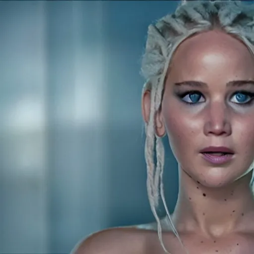 Image similar to promo shot of Jennifer Lawrence as Leelu in a remake of The Fifth Element (2029)