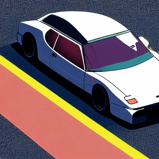 Image similar to 90s Japanese sports car in style of Hiroshi Nagai,