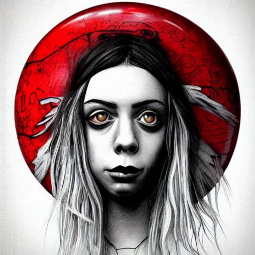 Image similar to surrealism grunge cartoon portrait sketch of billie eilish the raven with a wide smile and a red balloon by - michael karcz, loony toons style, cindy lou who style, horror theme, detailed, elegant, intricate