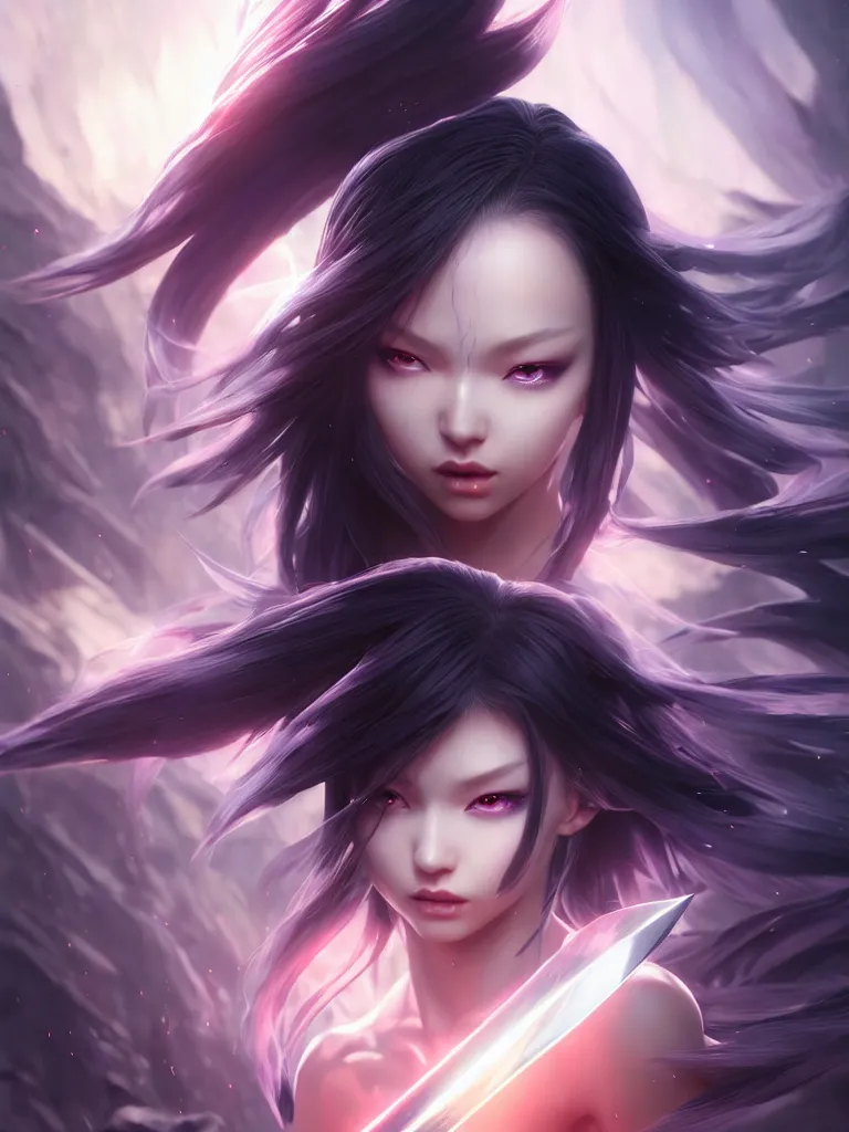 Image similar to extremely beautiful aesthetic ego sword in a shape of girl, black long hair, occlusion shadow, specular reflection, rim light, unreal engine, octane render, artgerm, artstation, art by hiroaki samura and jiro matsumoto and yusuke murata, high quality, highly detailed 8 k, fantasy illustration