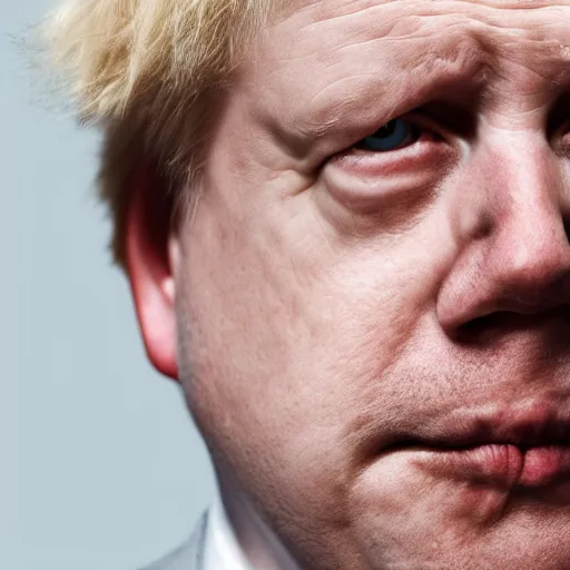 Image similar to Professionally Taken Photo of a sad and bald Boris Johnson, he is looking straight into the camera, forward angle, white background, realistic, hyperrealistic, in real life, highly detailed, very detailed, 4k resolution, 8k resolution, trending on artstation, real life, head and bodyshot