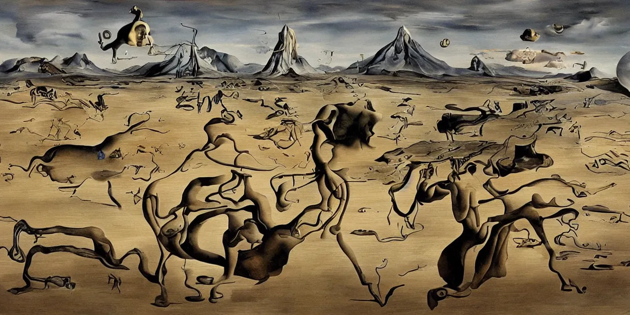 Prompt: surreal dali landscape modern pop culture objects