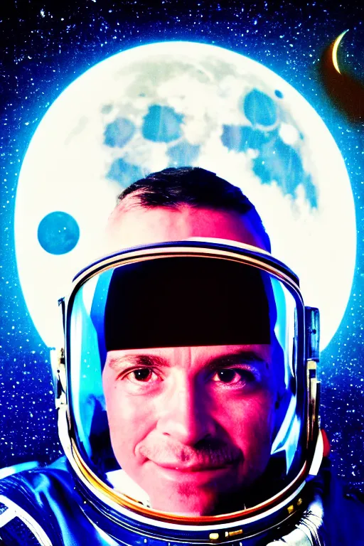 Image similar to extremely detailed portrait of space astronaut, wearing gloves, holds iphone, iphone visible, iphone in hand, reflection of the moon in visor, alien looking over shoulder from behind, extreme close shot, dramatic backlight, award winning photo by david lachapelle