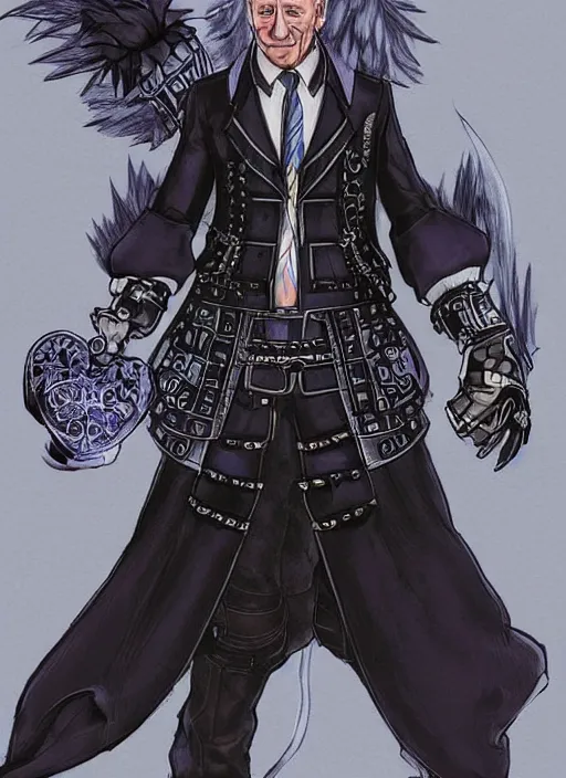 Image similar to joe biden as a kingdom hearts villain, official square enix concept art, intricate design, high definition, delicate patterned, fantasy, fashionable rpg clothing