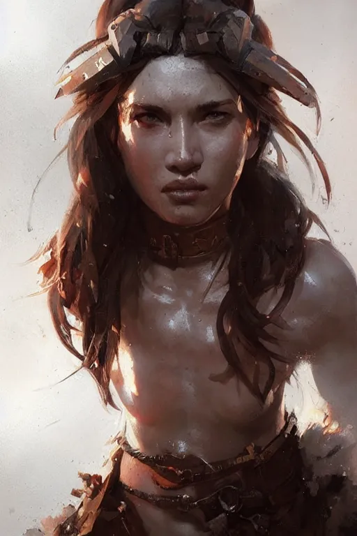 Image similar to portrait of a barbarian female, ultra sharp, very detailed, high quality focus by greg rutkowski and wlop