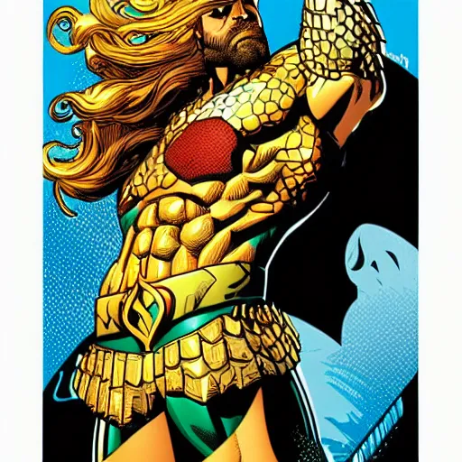 Image similar to vector art aquaman illustrated by Brian Bolland and Alan Moore