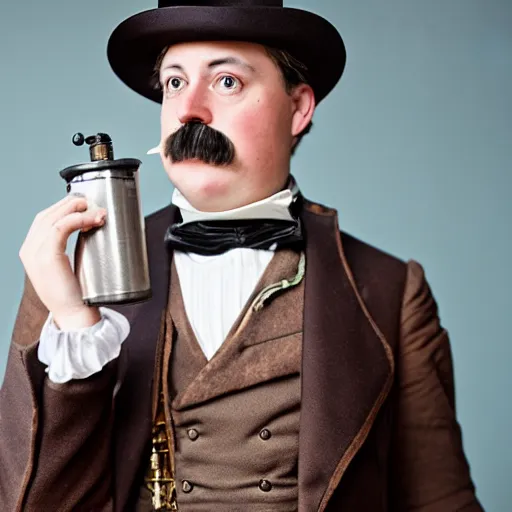 Image similar to Photo of a Victorian Gentleman with a Steampunk prosthetic