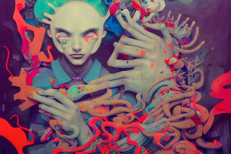 Prompt: mixed media, a brutalist designed, vivid colours, cryptic, mystical, pop surrealism by james jean, roby dwi antono, ross tran, steven kenny, paul neberra, ashley wood, atmospheric, trending on artstation. 8 k masterpiece