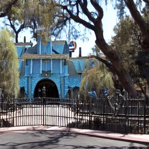 Image similar to the haunted mansion at disneyland turned into a prison,