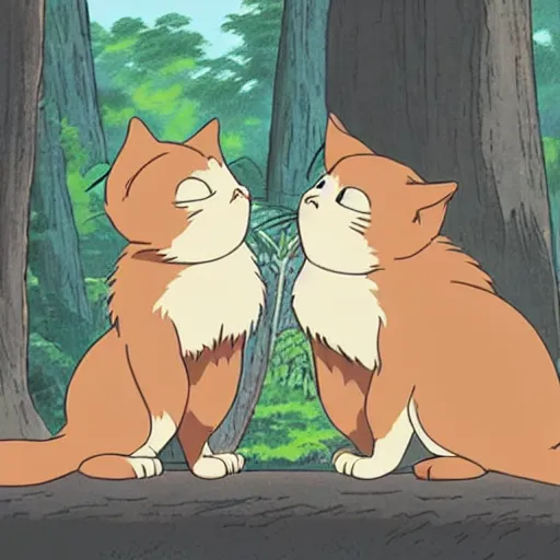 Prompt: two cats kissing, Studio Ghibli style,