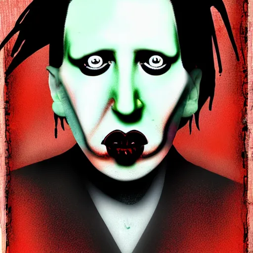 Image similar to graphic illustration, creative design, marilyn manson, biopunk, francis bacon, highly detailed, hunter s thompson, mixed media