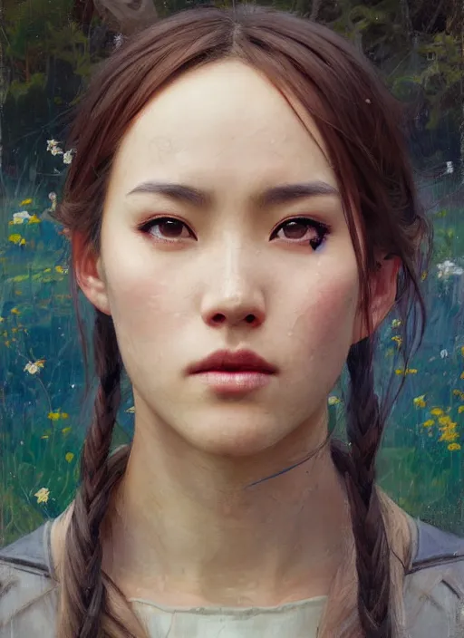 Prompt: portrait of Asuna Yuuki, countryside, fantasy character portrait, dynamic pose, above view, view from above, sunny day, thunder clouds in the sky, artwork by Jeremy Lipkin and Giuseppe Dangelico Pino and Michael Garmash and Rob Rey, very coherent symmetrical artwork, perfect face, simple form, 100mm